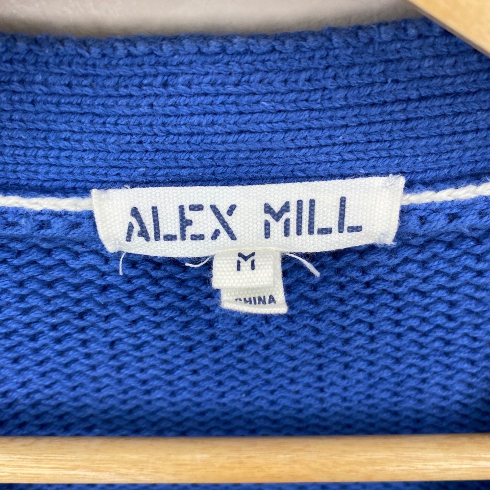 Alex Mill Women Blue BCI Cotton Chunky Knit Emma Cardigan Sweater Size M Pockets - Picture 4 of 5